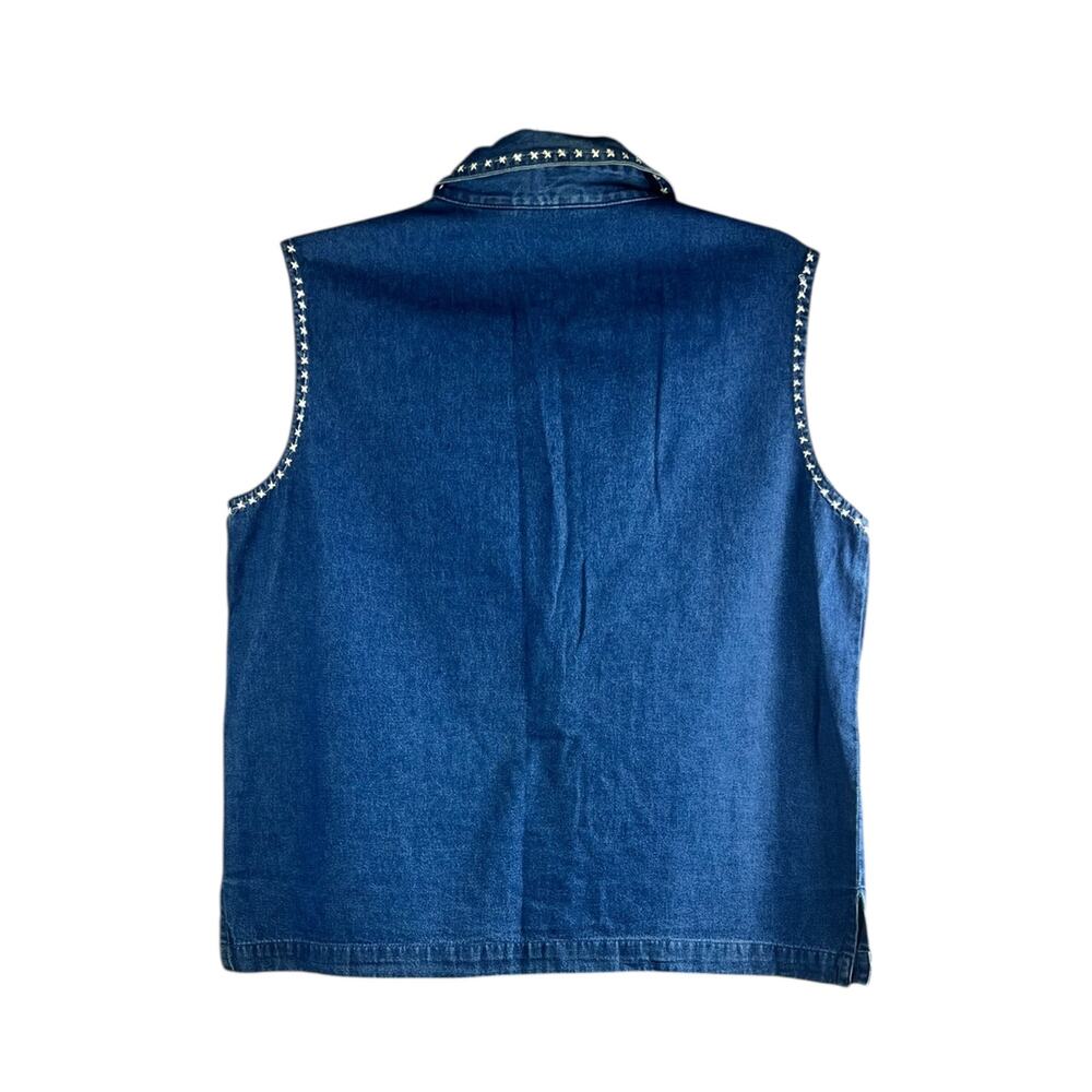 Vintage Y2K Embroidered Cat Denim Vest Folk Art Cottagecore Top Size L - Picture 3 of 7